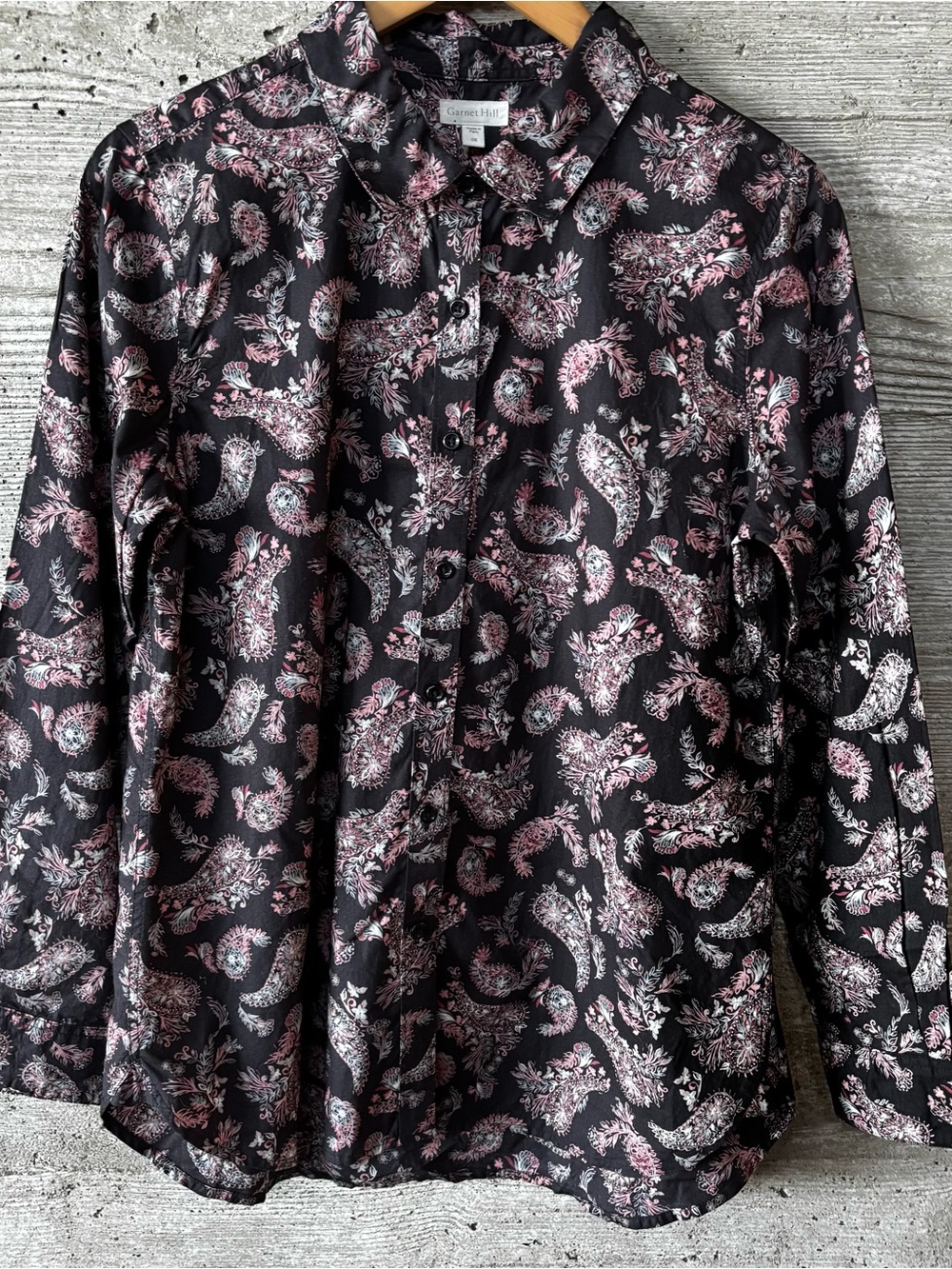 [New] Garnet Hill (6) Black Pink Gray Cotton Paisley Button Down Shirt